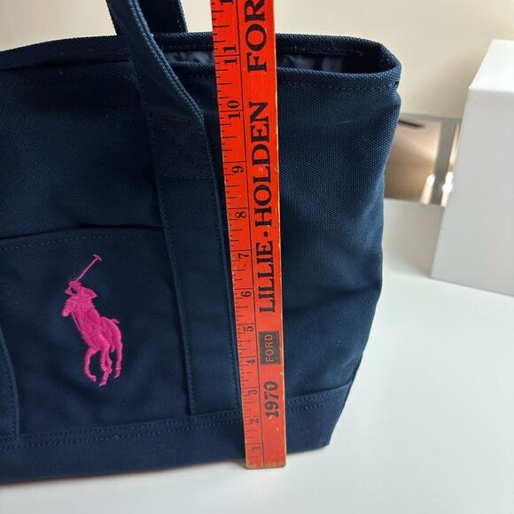 Polo Ralph Lauren Canvas Tote Bag Navy With Pink Fuchsia Pony Embroidered RARE - Picture 6 of 14